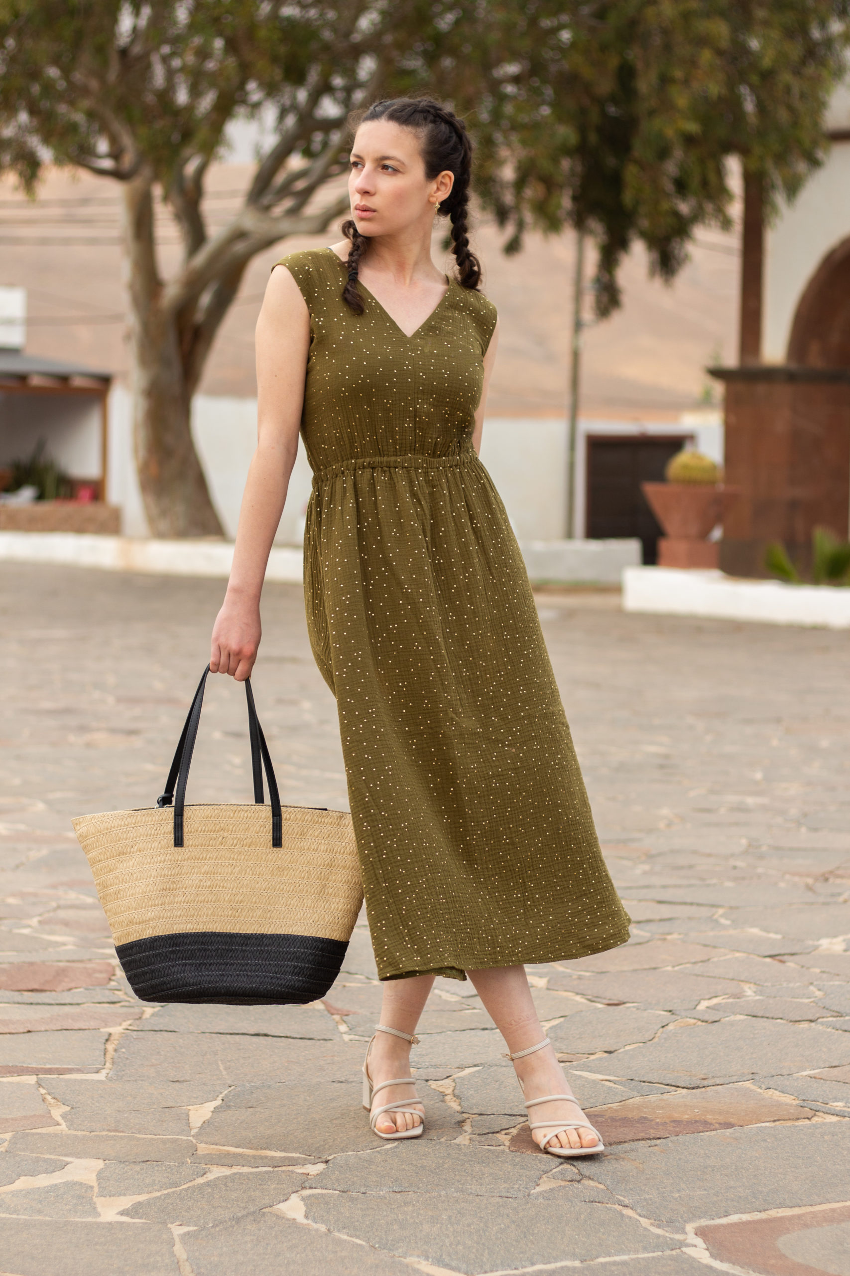 Robe STELLA kaki pois dorés