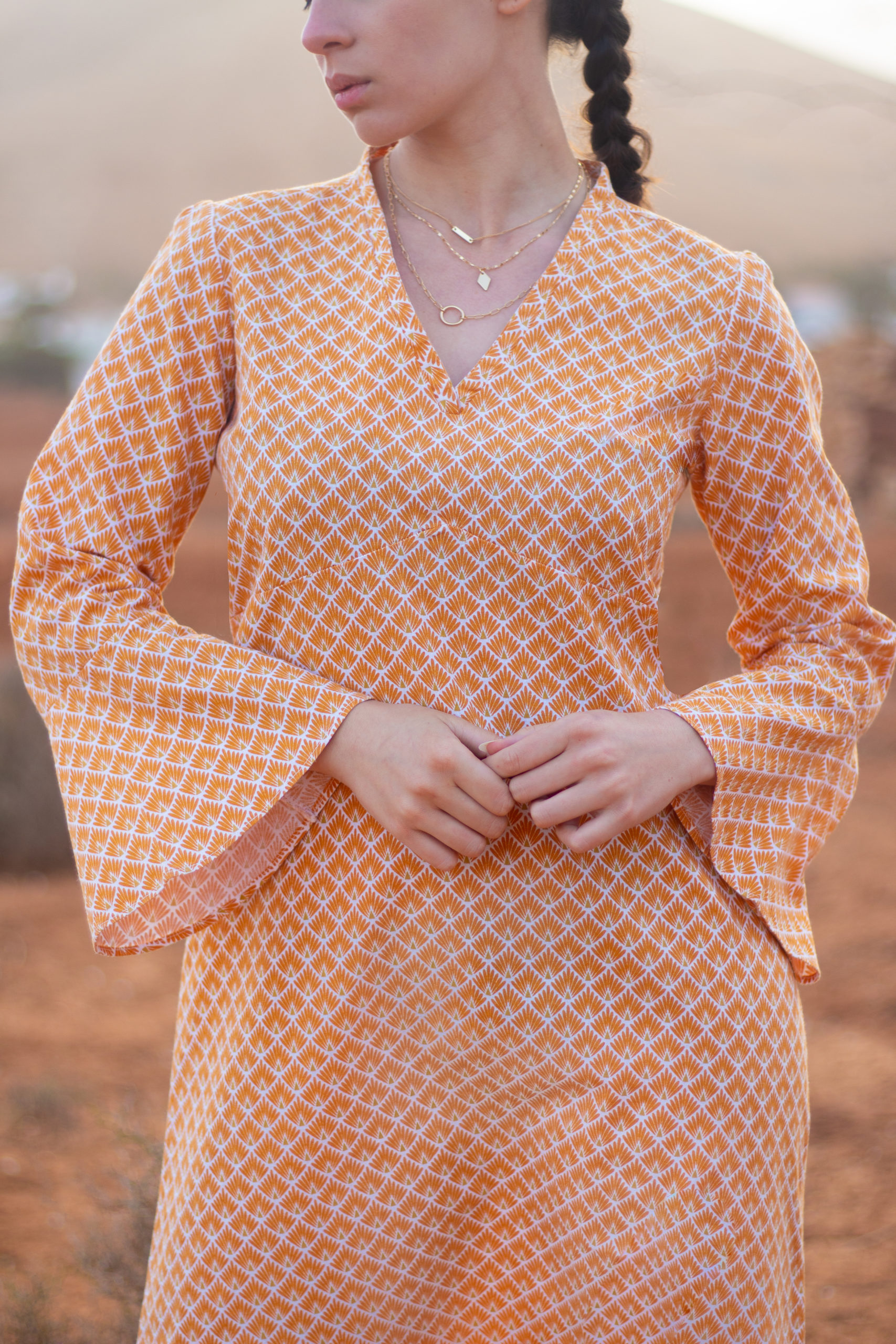 Robe SALOMÉ motifs orangés bohème Robe SALOMÉ motifs orangés bohème