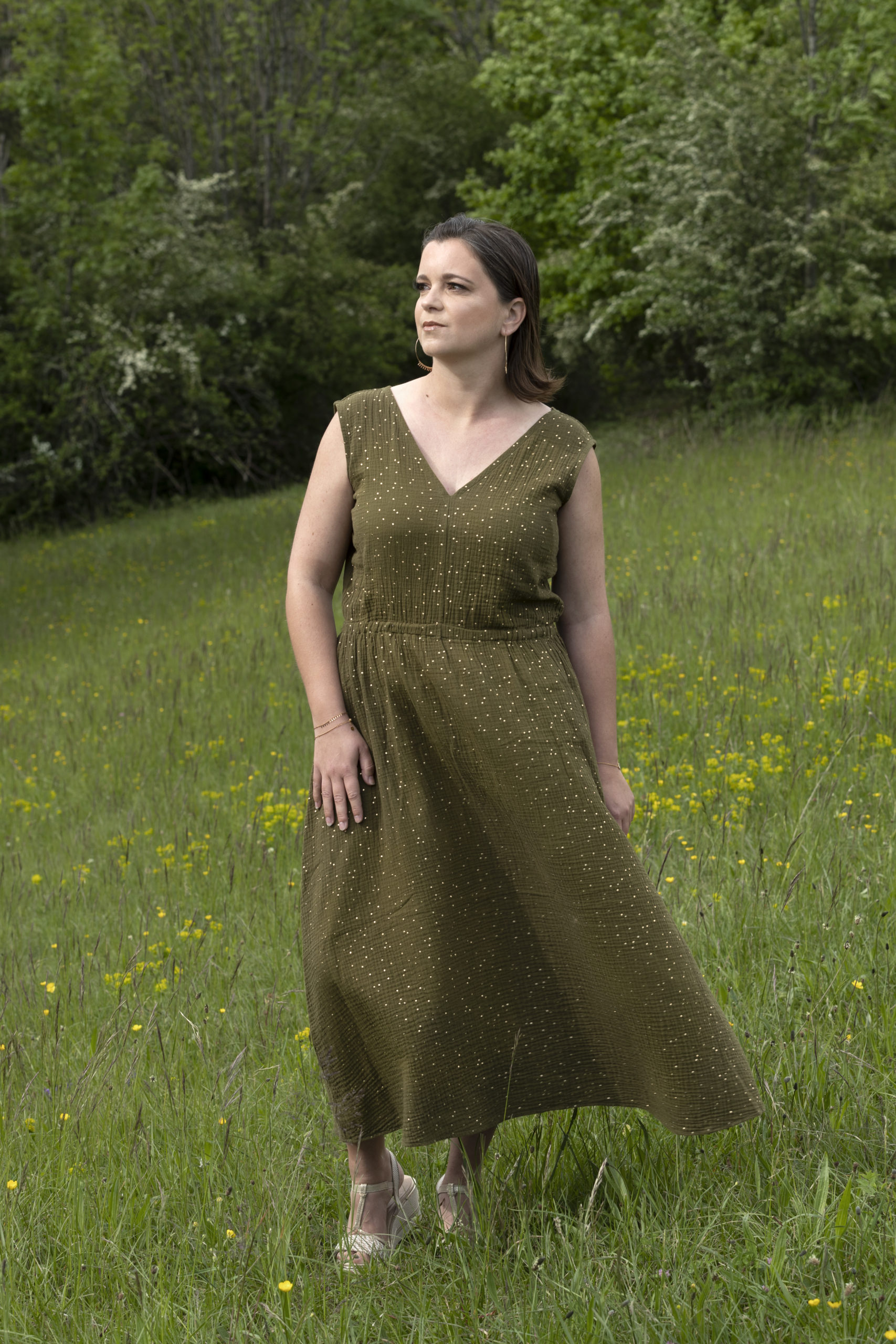 Robe STELLA kaki pois dorés