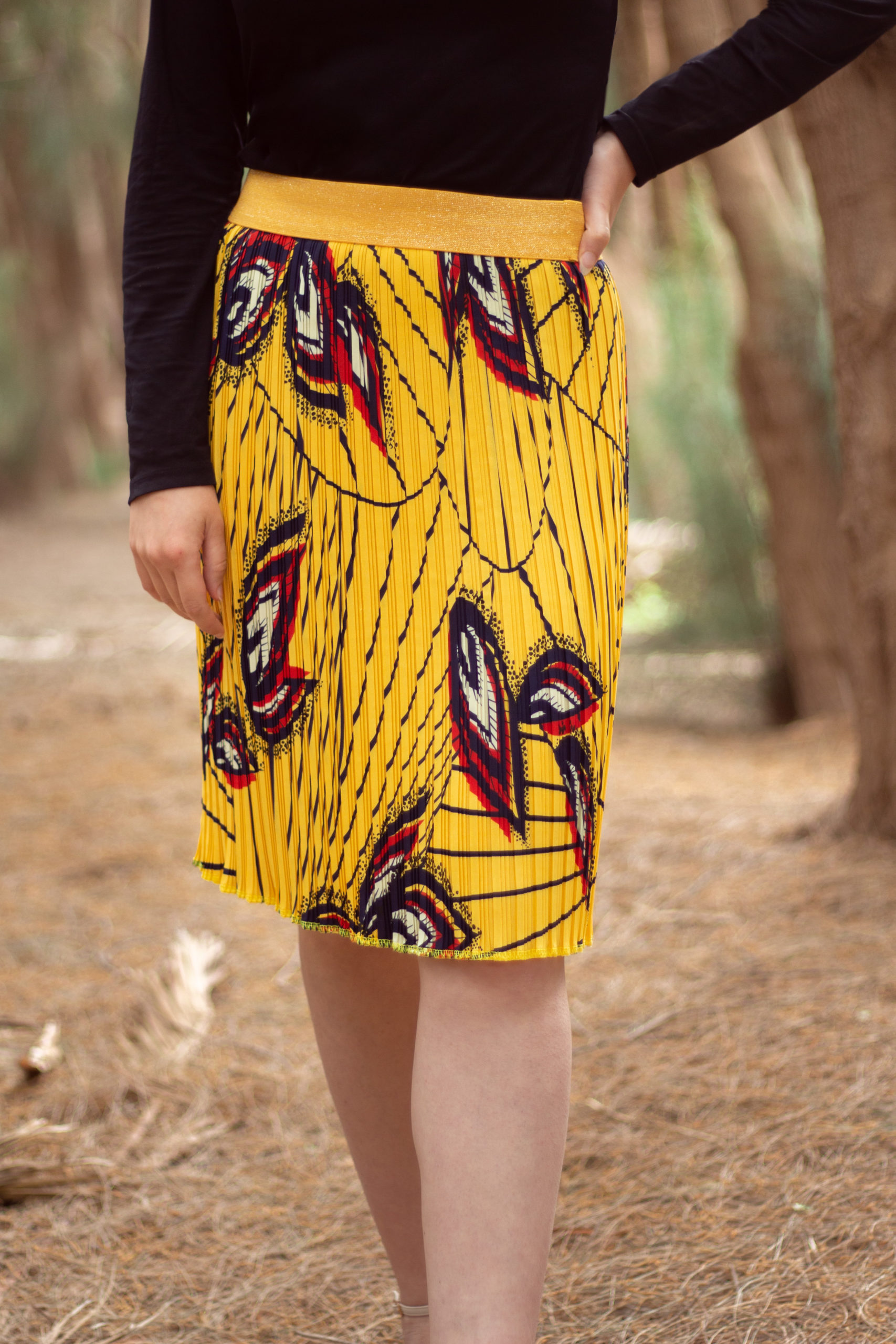 Jupe LOLA jaune plissée motifs ethniques