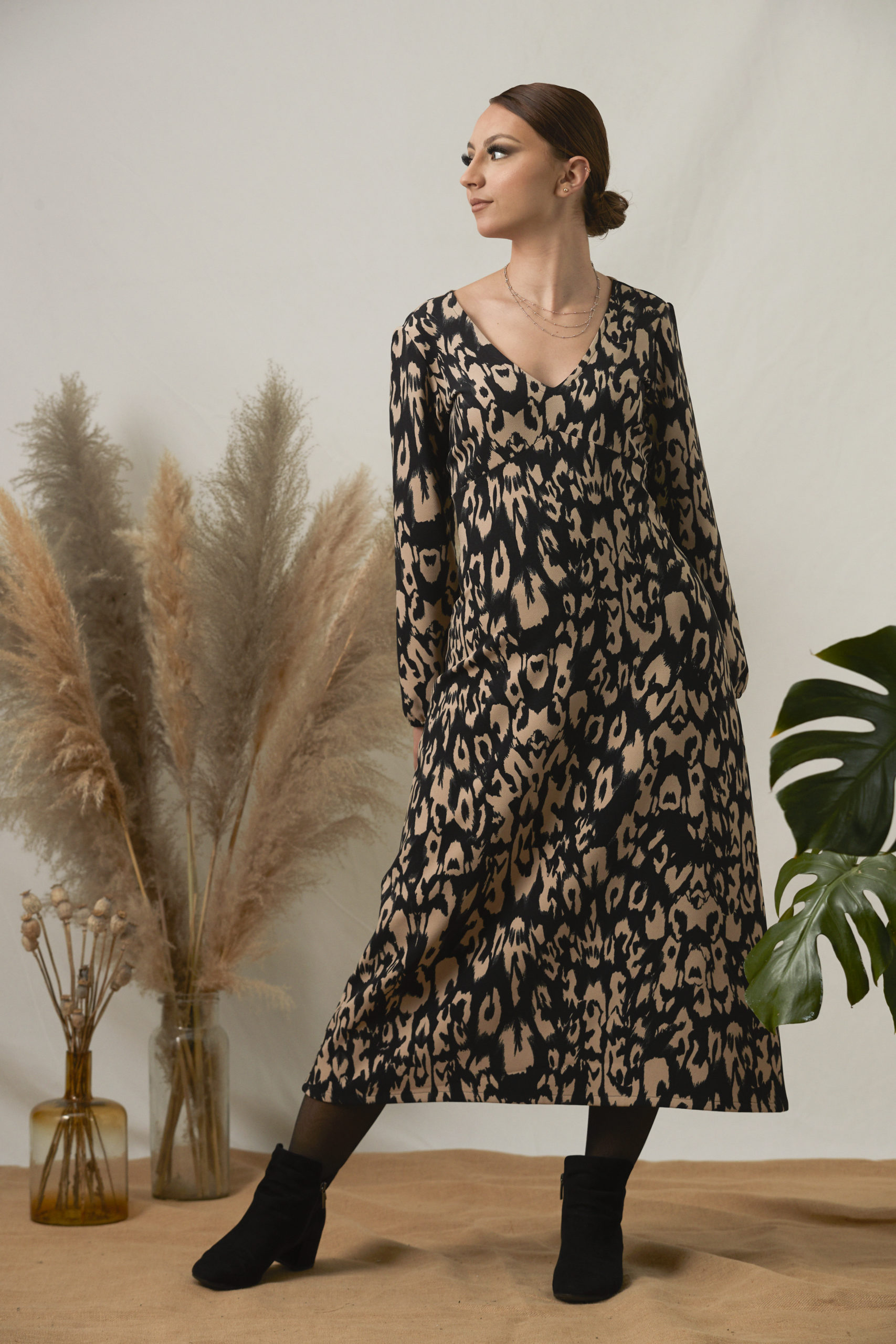 Robe CRISTINA imprimé beige et noir Robe CRISTINA imprimé beige et noir