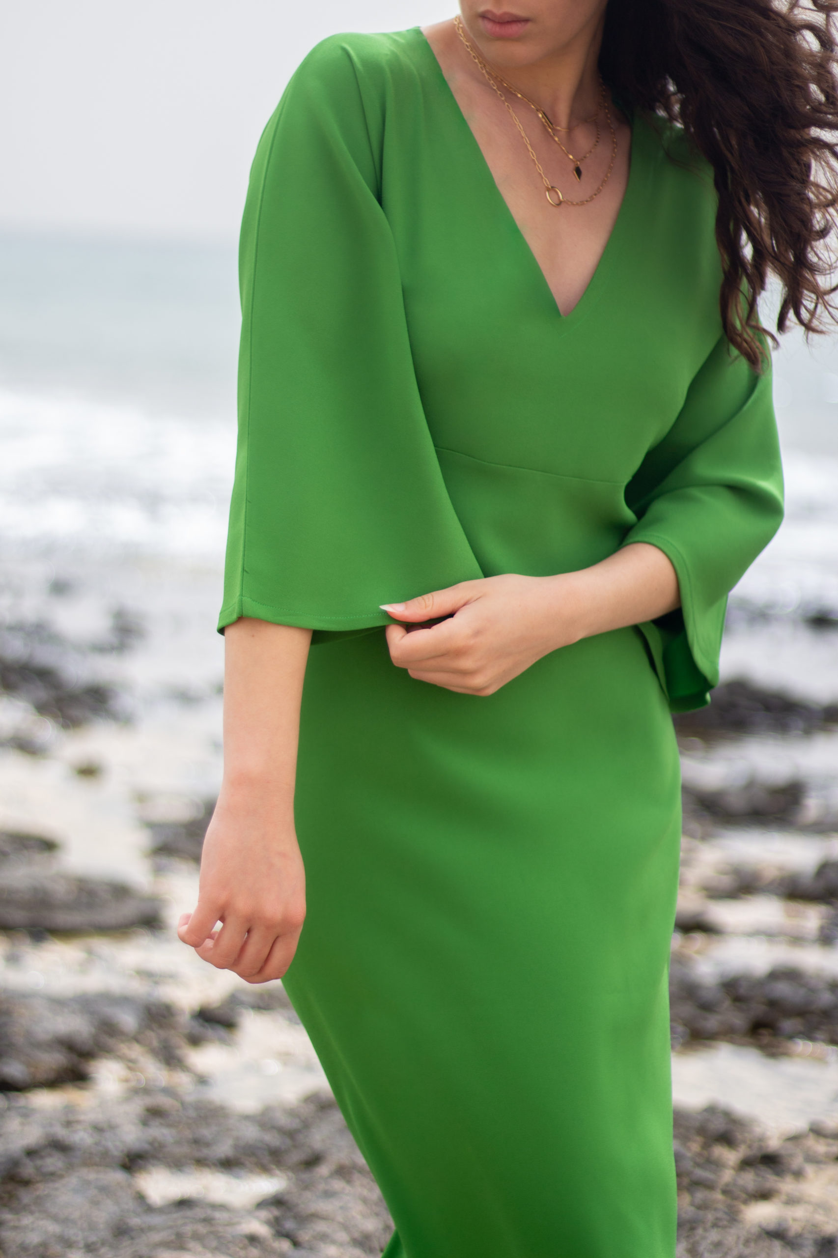 Robe HANAÉ verte manches kimono