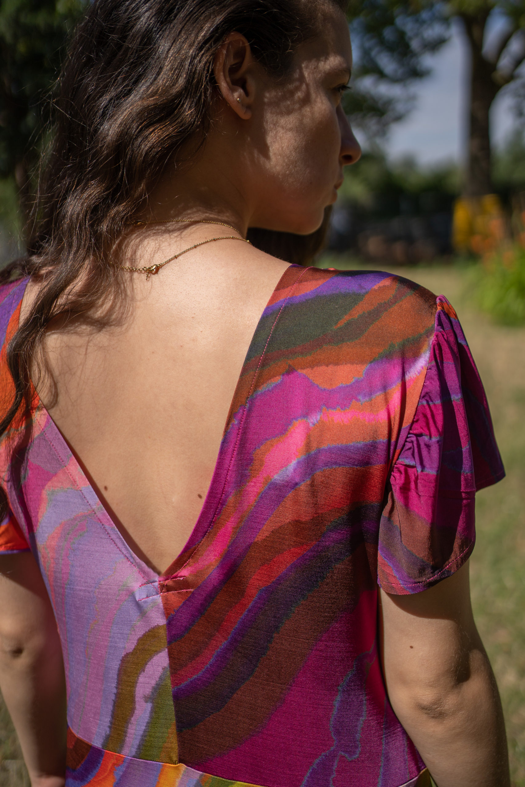 Robe MINORQUE rose graphique éco-responsable tissu haute-couture Robe MINORQUE rose graphique éco-responsable tissu haute-couture