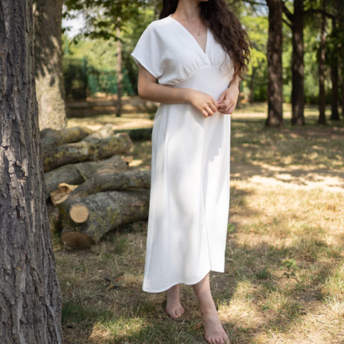 Robe MARYSE crêpe japonais blanc haute-couture