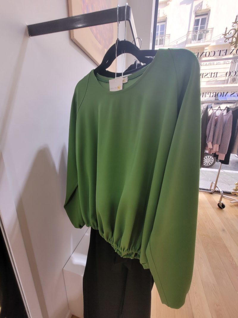 Blouse col rond crêpe vert pomme