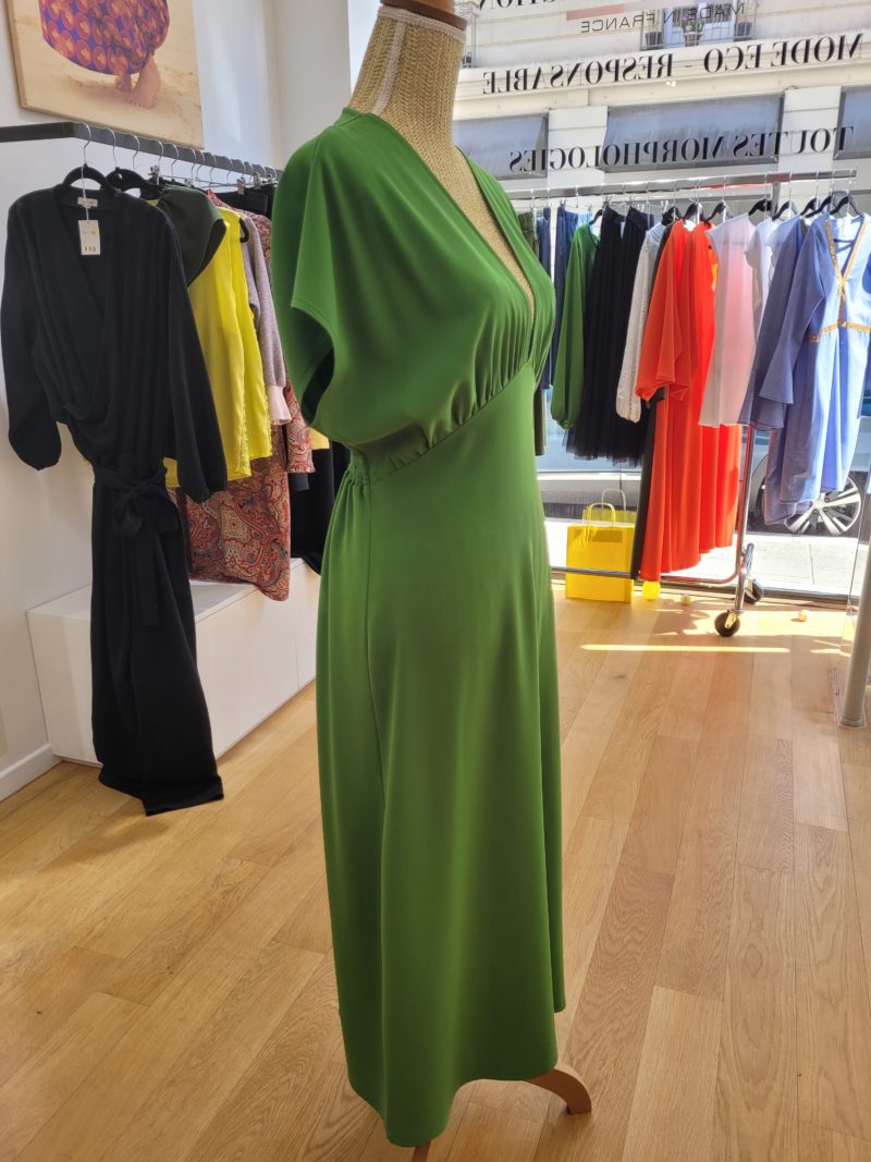 Robe MARYSE drapée en crêpe vert pomme