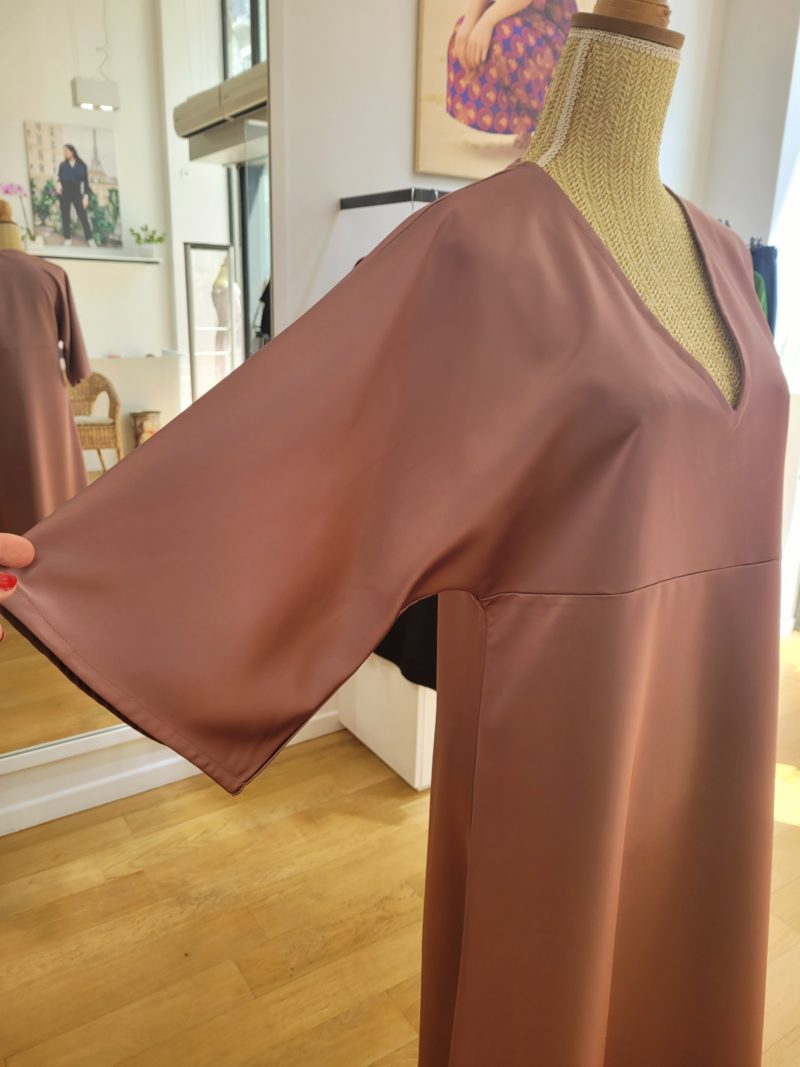 Robe HANAÉ satin vieux rose manches kimono