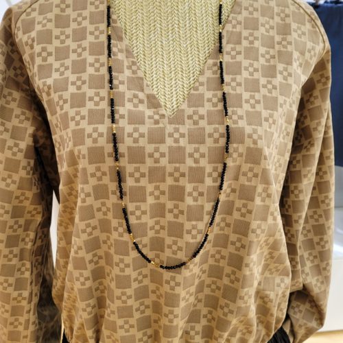 Blouse col V jacquard coton façon monogramme marron beige