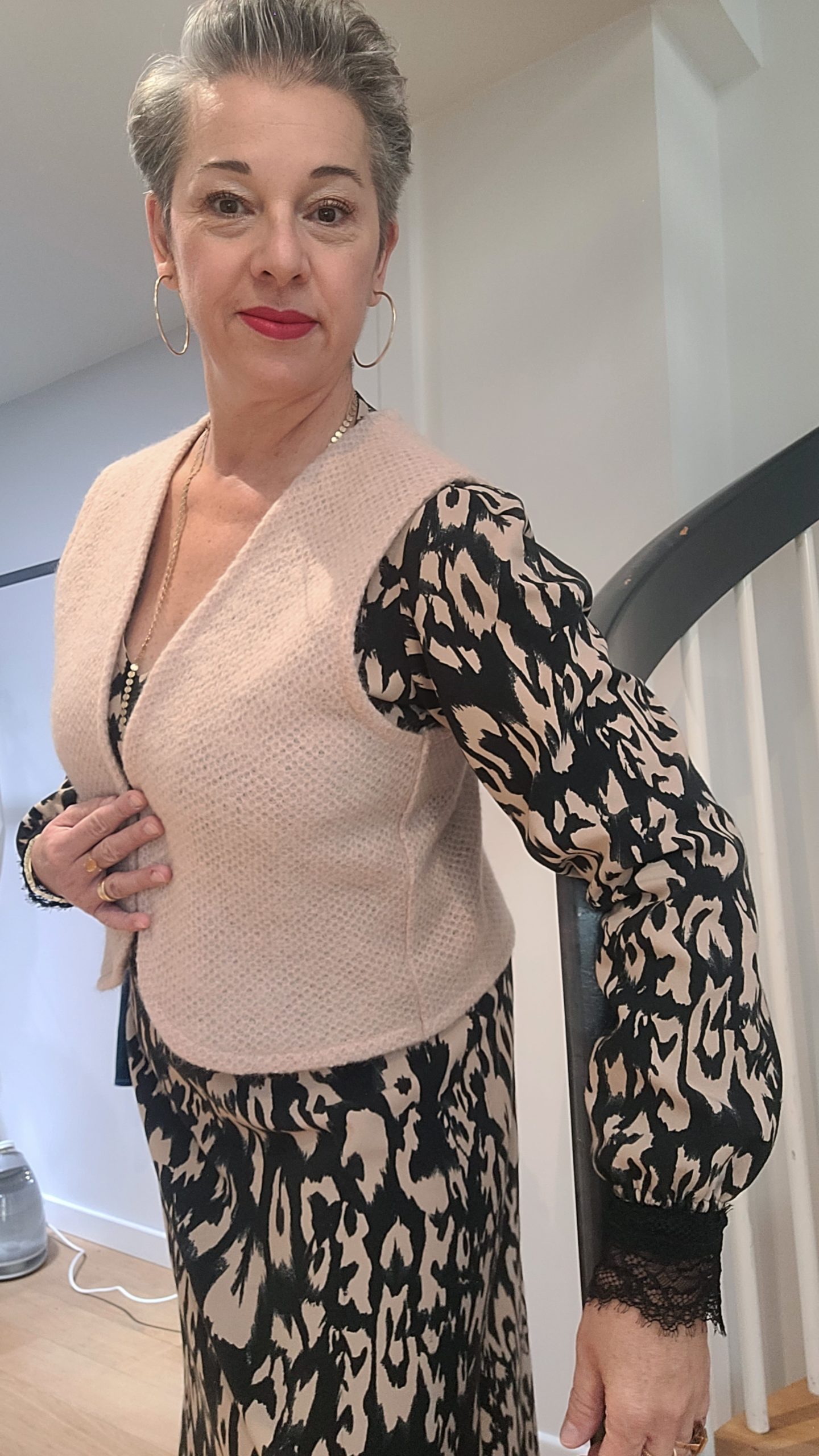 Gilet sans manches de berger laine beige rosé