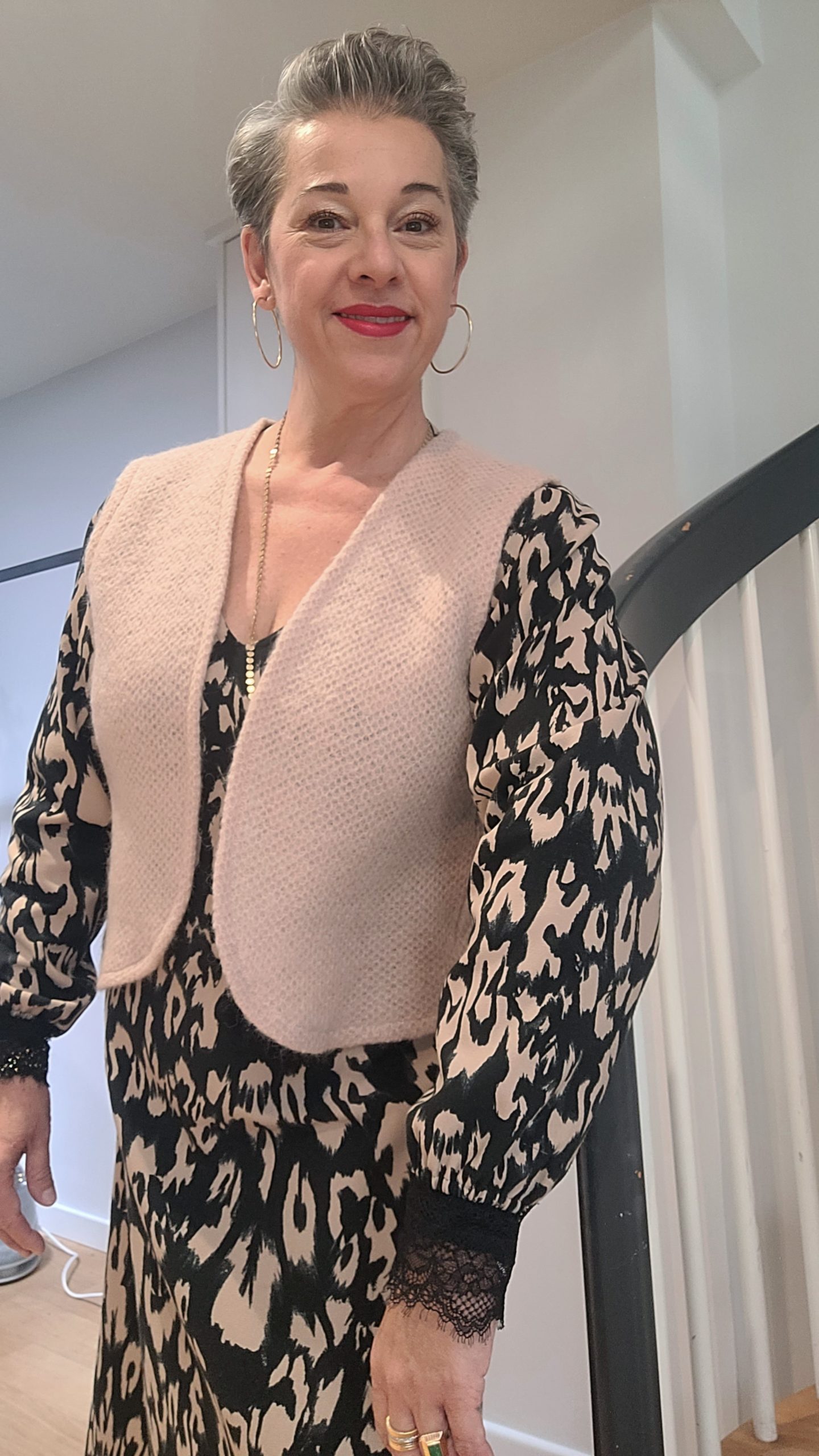 Gilet sans manches de berger laine beige rosé