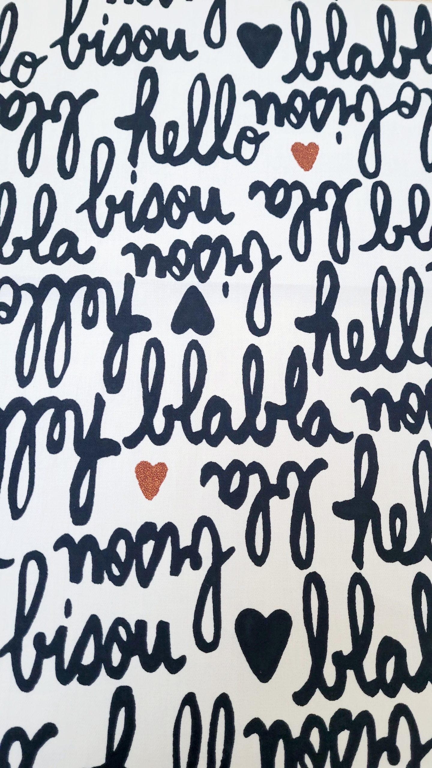 Sergé coton écru imprimé messages BISOU