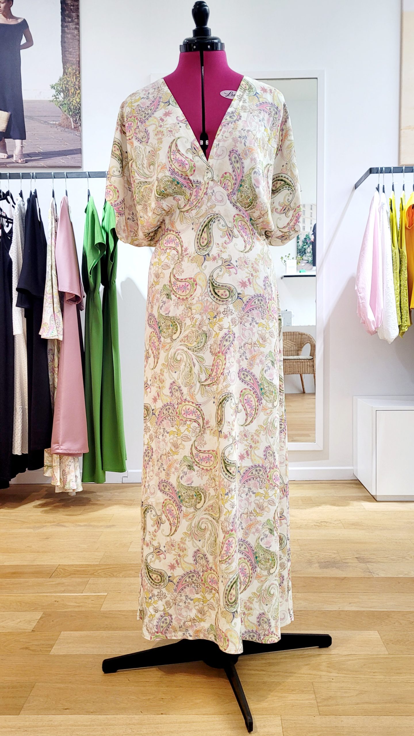 Robe MARYSE drapée imprimé cachemire pastel