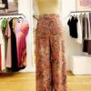 Pantalon VIVIANE viscose stretch imprimée cachemire rouge