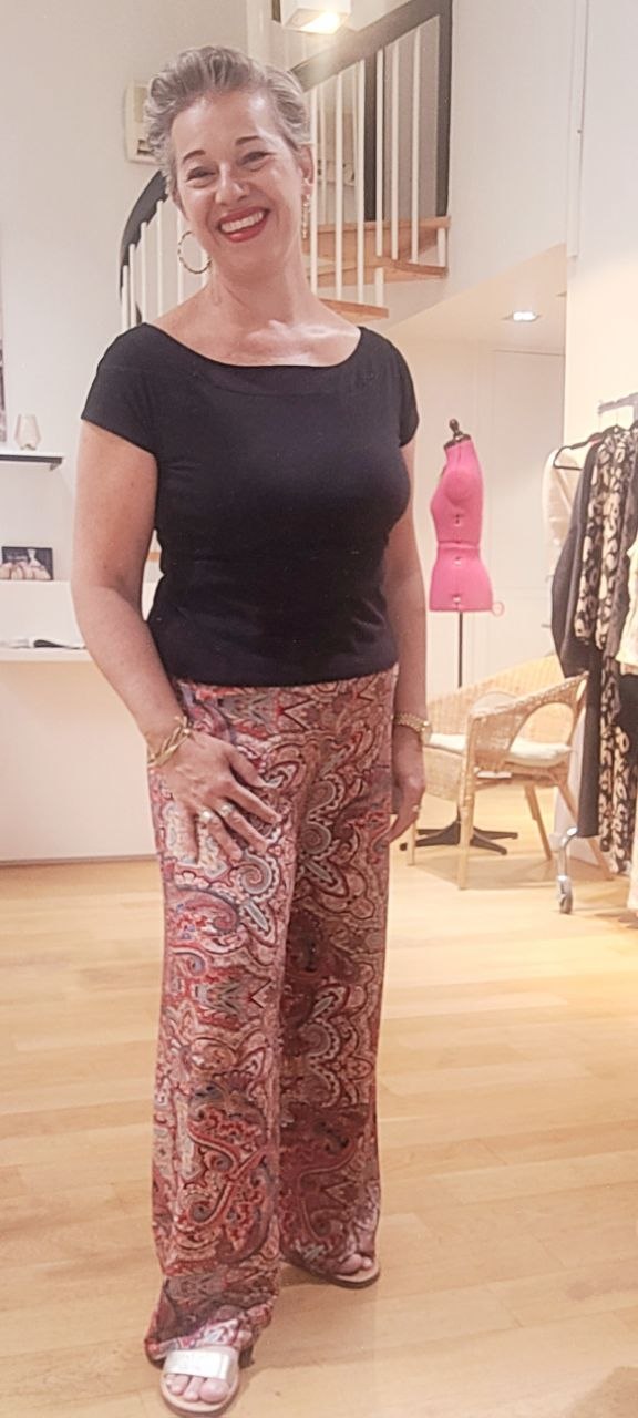 Pantalon VIVIANE viscose stretch imprimée cachemire rouge Pantalon VIVIANE viscose stretch imprimée cachemire rouge