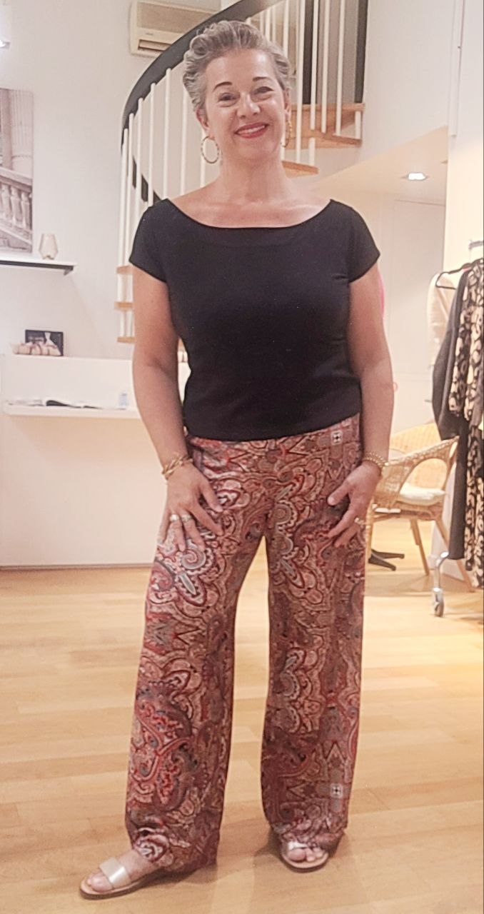 Pantalon VIVIANE viscose stretch imprimée cachemire rouge Pantalon VIVIANE viscose stretch imprimée cachemire rouge
