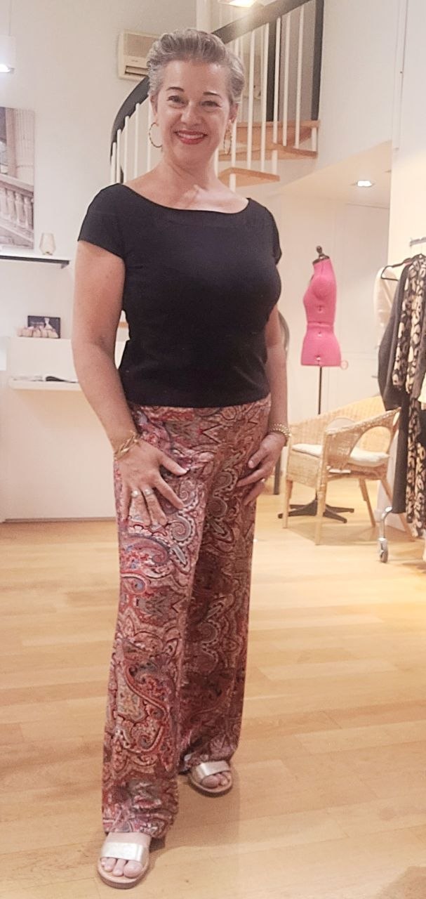 Pantalon VIVIANE viscose stretch imprimée cachemire rouge Pantalon VIVIANE viscose stretch imprimée cachemire rouge