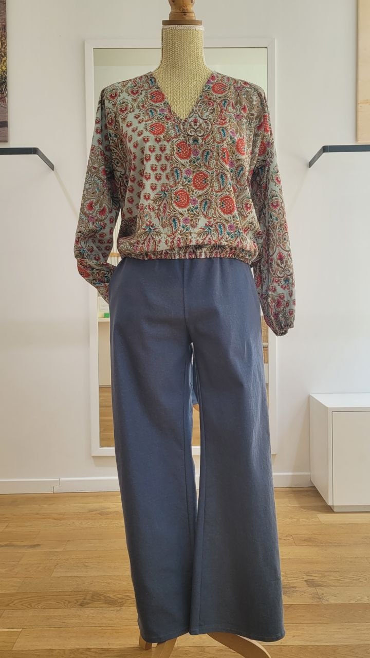Blouse col V cotonnade indienne florale