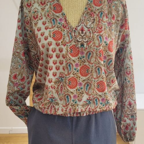 Blouse col V cotonnade indienne florale