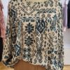 Blouse ANNA viscose lurex imprimée jacquard bleu canard sur fond beige